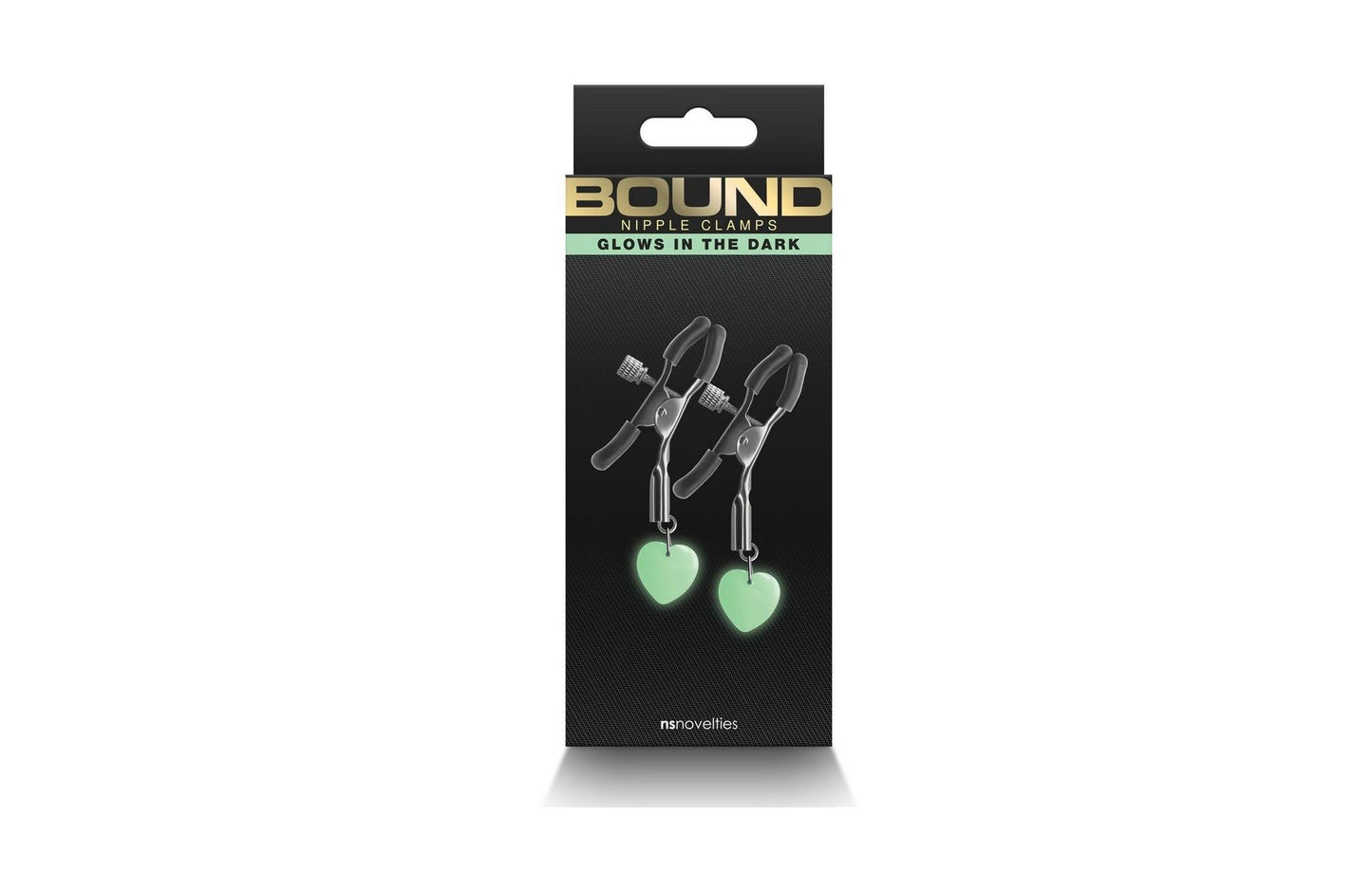 Bound Glow-In-The-Dark Heart Nipple Clamps by NS Novelties