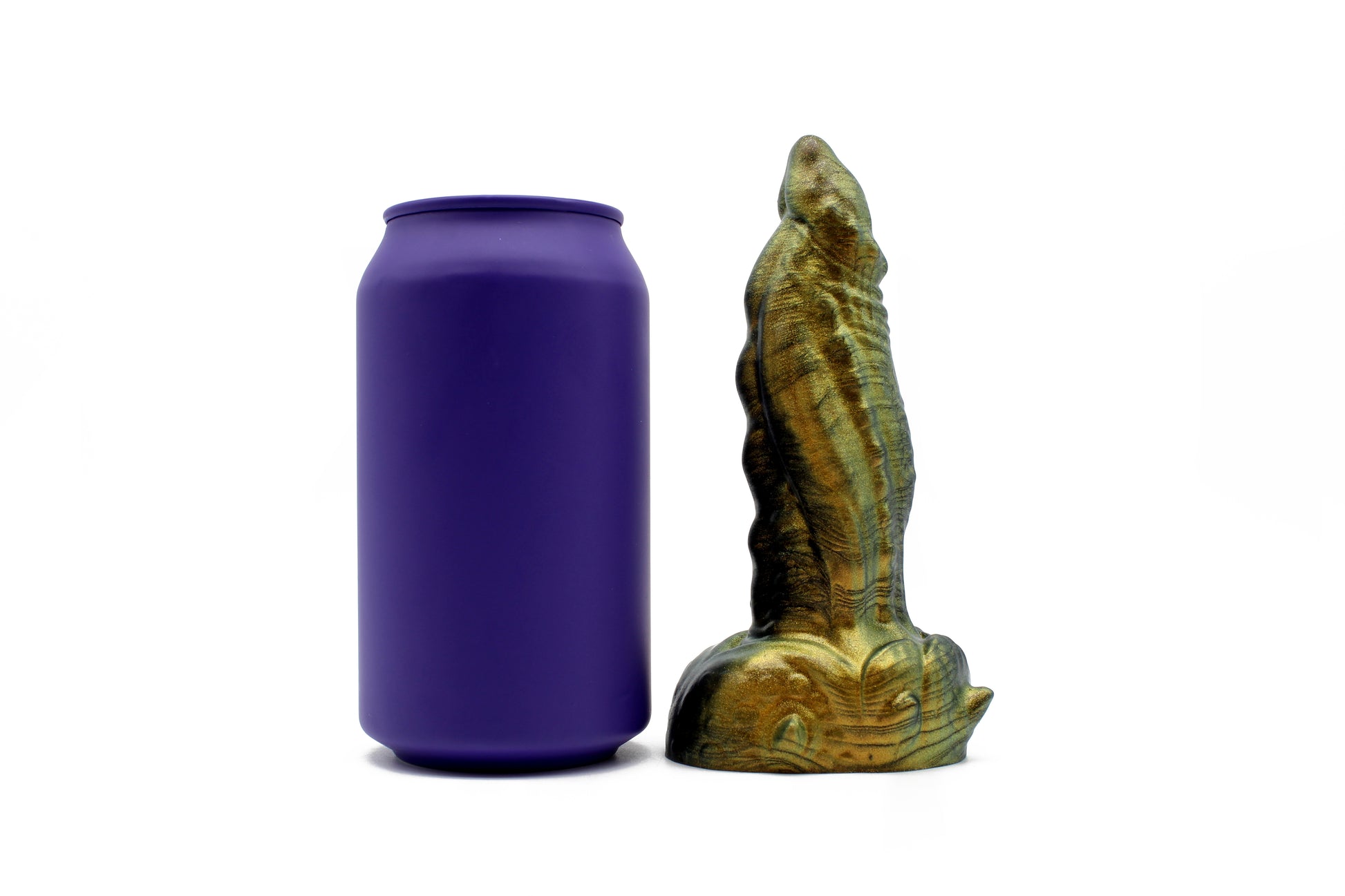 Small Size Uberrime Raiju Dildo next to  soda can for scale